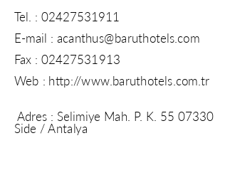 Barut Hotels Cennet & Acanthus iletiim bilgileri